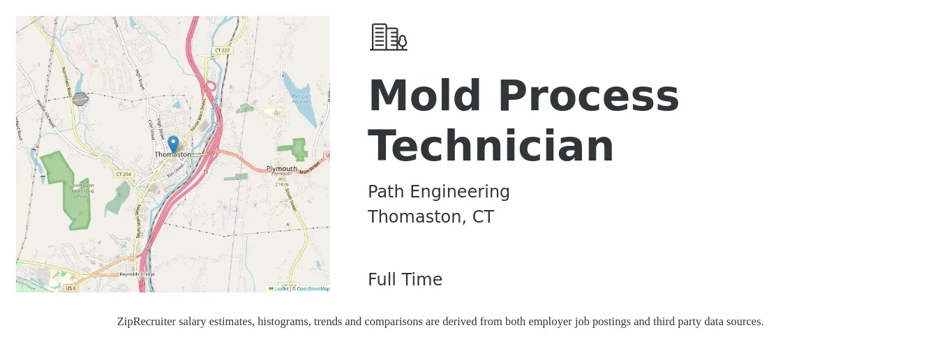 Path Engineering job posting for a Mold Process Technician in Thomaston, CT with a salary of $24 to $30 Hourly with a map of Thomaston location.