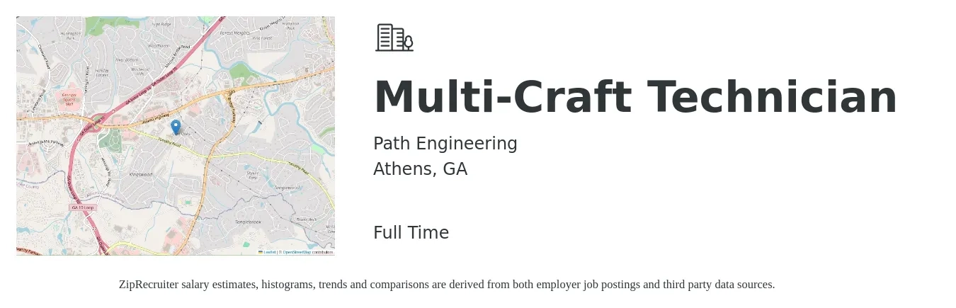 Path Engineering job posting for a Multi-Craft Technician in Athens, GA with a salary of $27 to $33 Hourly with a map of Athens location.
