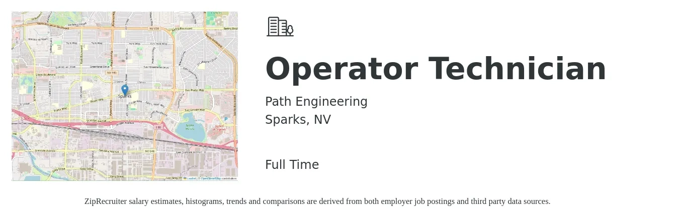 Path Engineering job posting for a Operator Technician in Sparks, NV with a salary of $23 Hourly with a map of Sparks location.
