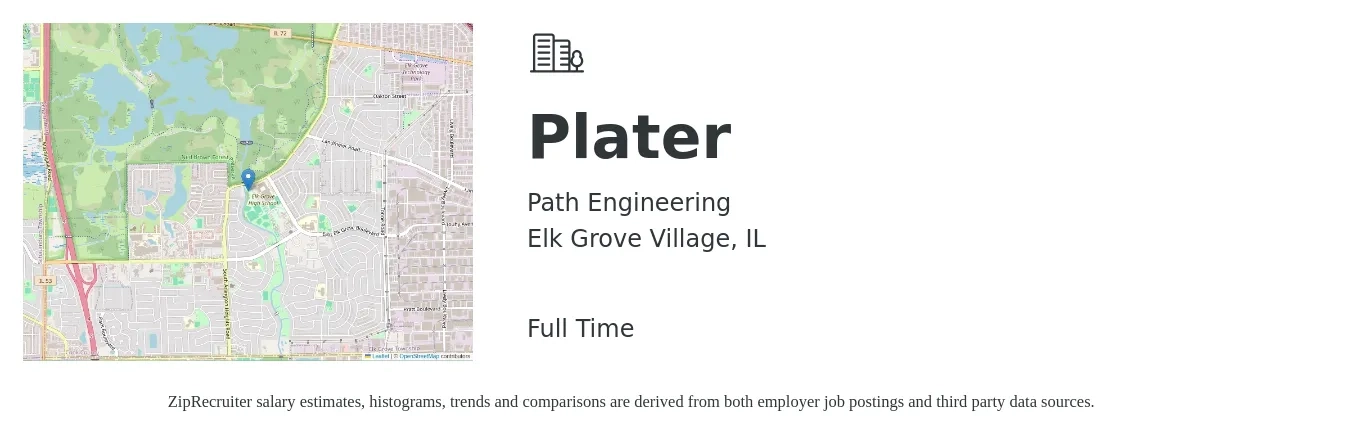 Path Engineering job posting for a Plater in Elk Grove Village, IL with a salary of $18 to $24 Hourly with a map of Elk Grove Village location.