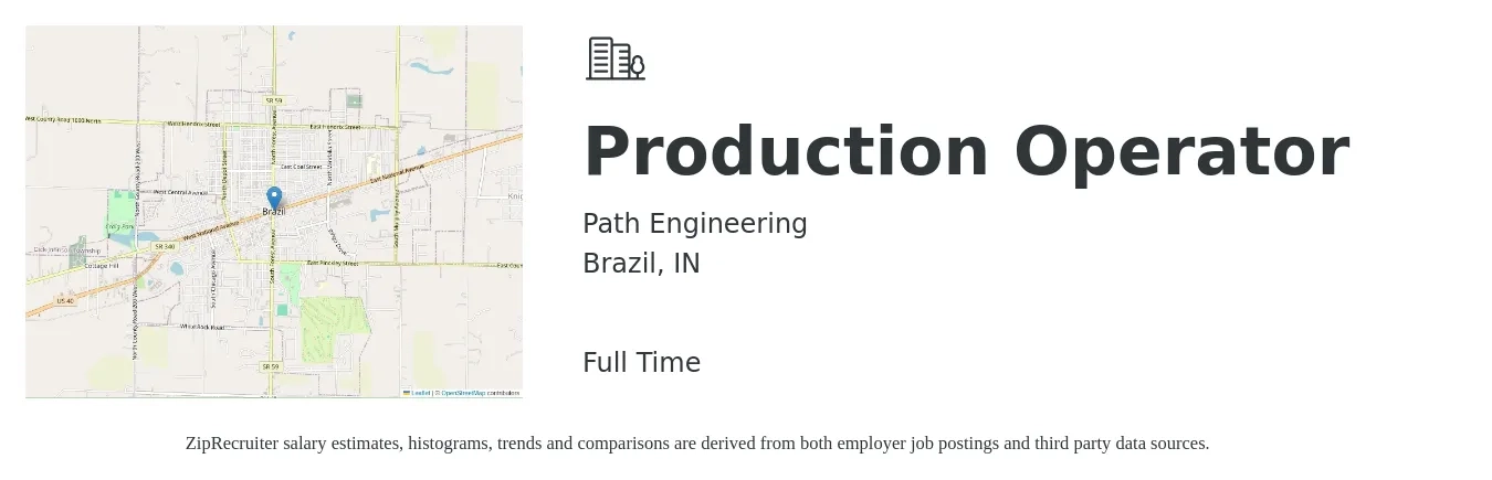 Path Engineering job posting for a Production Operator in Brazil, IN with a salary of $16 to $18 Hourly with a map of Brazil location.