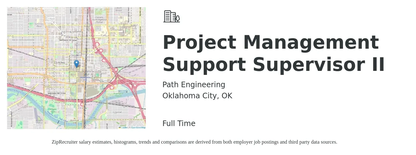 Path Engineering job posting for a Project Management Support Supervisor II in Oklahoma City, OK with a salary of $39 to $58 Hourly with a map of Oklahoma City location.