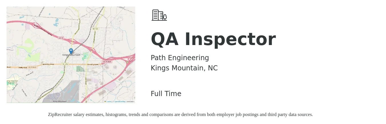 Path Engineering job posting for a QA Inspector in Kings Mountain, NC with a salary of $25 to $35 Hourly with a map of Kings Mountain location.