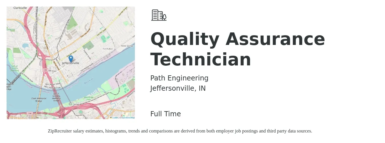 Path Engineering job posting for a Quality Assurance Technician in Jeffersonville, IN with a salary of $18 to $24 Hourly with a map of Jeffersonville location.