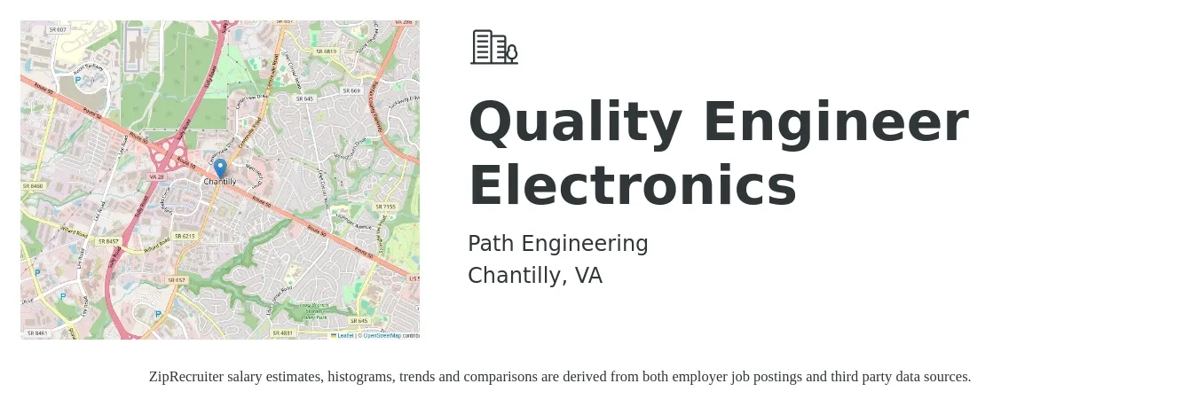 Path Engineering job posting for a Quality Engineer - Electronics in Chantilly, VA with a salary of $73,700 to $95,200 Yearly with a map of Chantilly location.