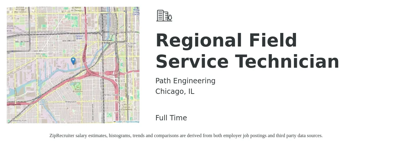 Path Engineering job posting for a Regional Field Service Technician in Chicago, IL with a salary of $20 to $31 Hourly with a map of Chicago location.