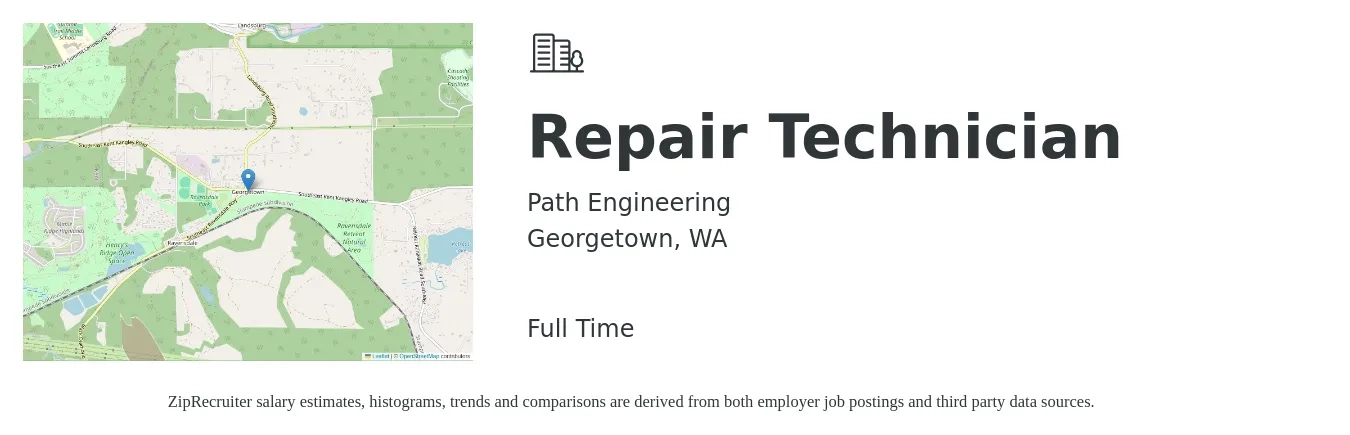 Path Engineering job posting for a Repair Technician in Georgetown, WA with a salary of $21 to $29 Hourly with a map of Georgetown location.