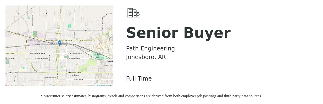 Path Engineering job posting for a Senior Buyer in Jonesboro, AR with a salary of $54,900 to $78,800 Yearly with a map of Jonesboro location.