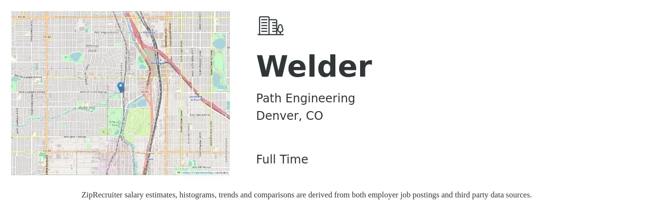 Path Engineering job posting for a Welder in Denver, CO with a salary of $24 Hourly with a map of Denver location.