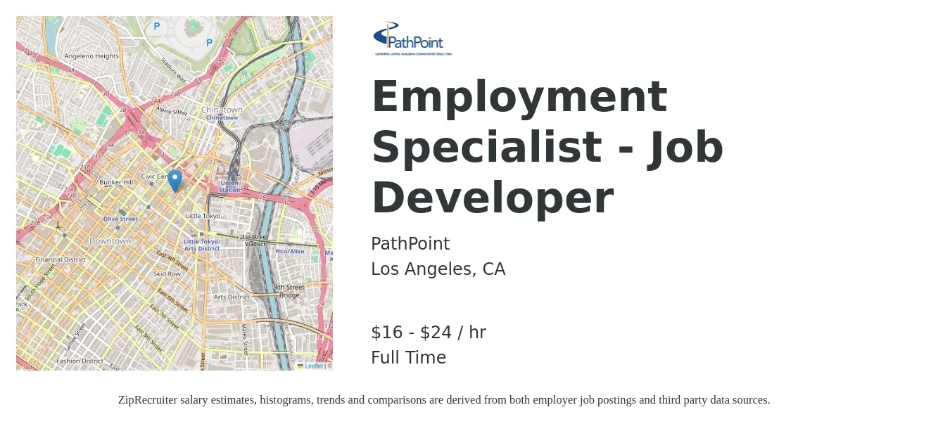 PathPoint job posting for a Employment Specialist - Job Developer in Los Angeles, CA with a salary of $17 to $25 Hourly with a map of Los Angeles location.