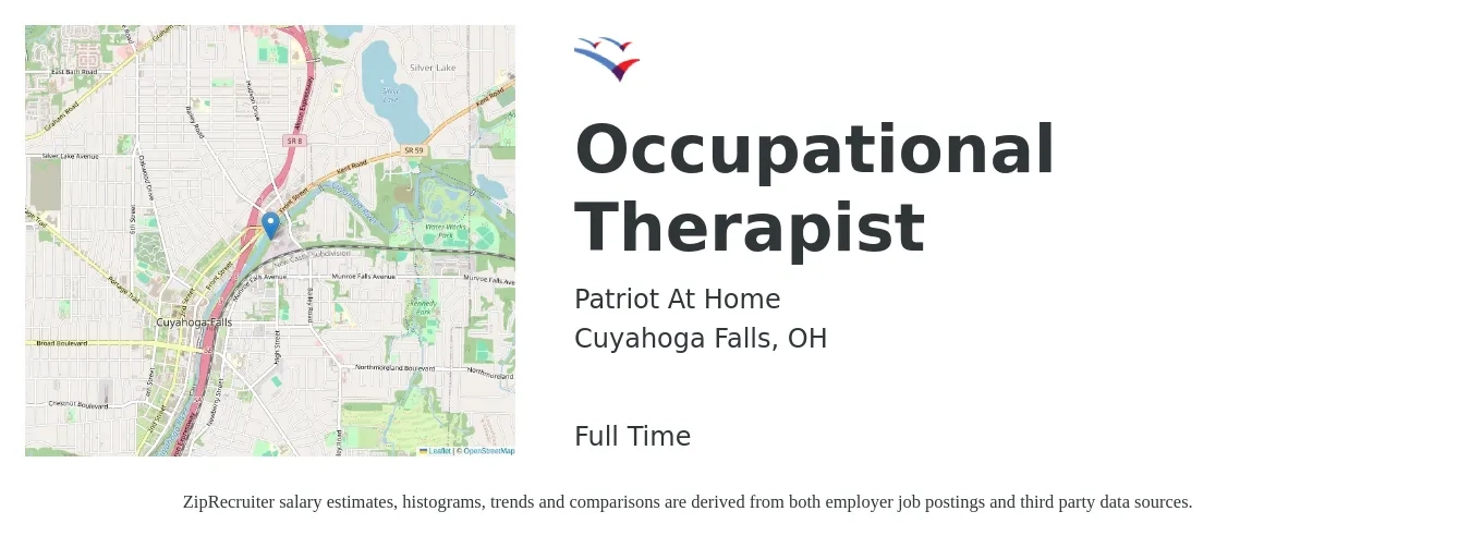 Patriot At Home job posting for a Occupational Therapist in Cuyahoga Falls, OH with a salary of $37 to $48 Hourly with a map of Cuyahoga Falls location.