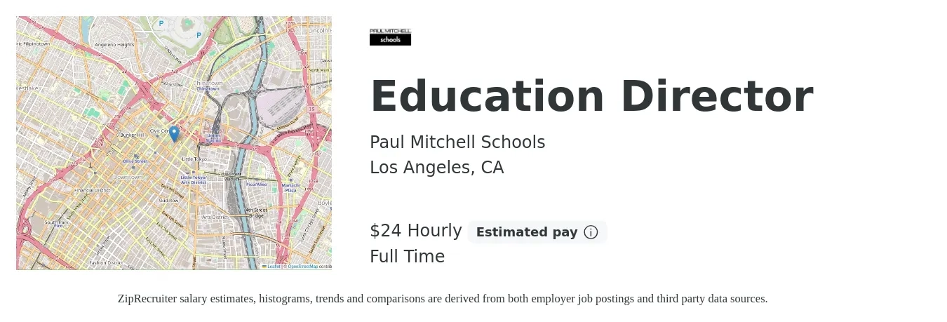 Paul Mitchell Schools job posting for a Education Director in Los Angeles, CA with a salary of $25 Hourly with a map of Los Angeles location.