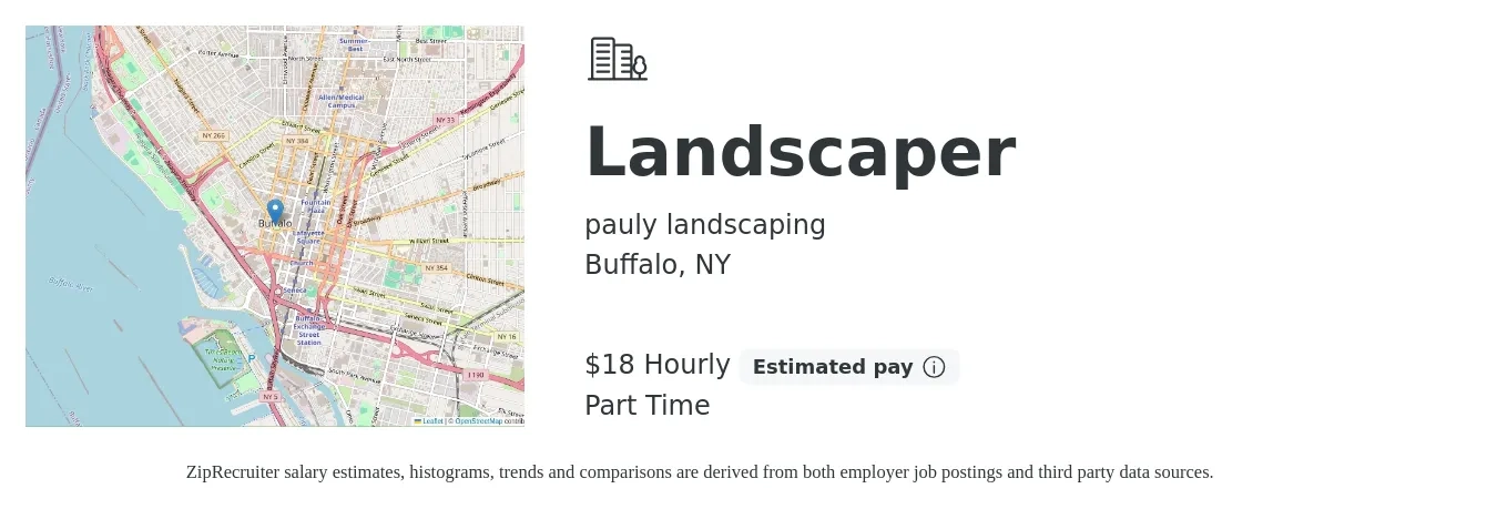 pauly landscaping job posting for a Landscaper in Buffalo, NY with a salary of $19 Hourly with a map of Buffalo location.