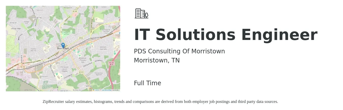 PDS Consulting Of Morristown job posting for a IT Solutions Engineer in Morristown, TN with a salary of $59,600 to $98,400 Yearly with a map of Morristown location.