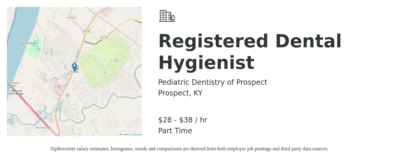Pediatric Dentistry of Prospect job posting for a Registered Dental Hygienist in Prospect, KY with a salary of $30 to $40 Hourly with a map of Prospect location.