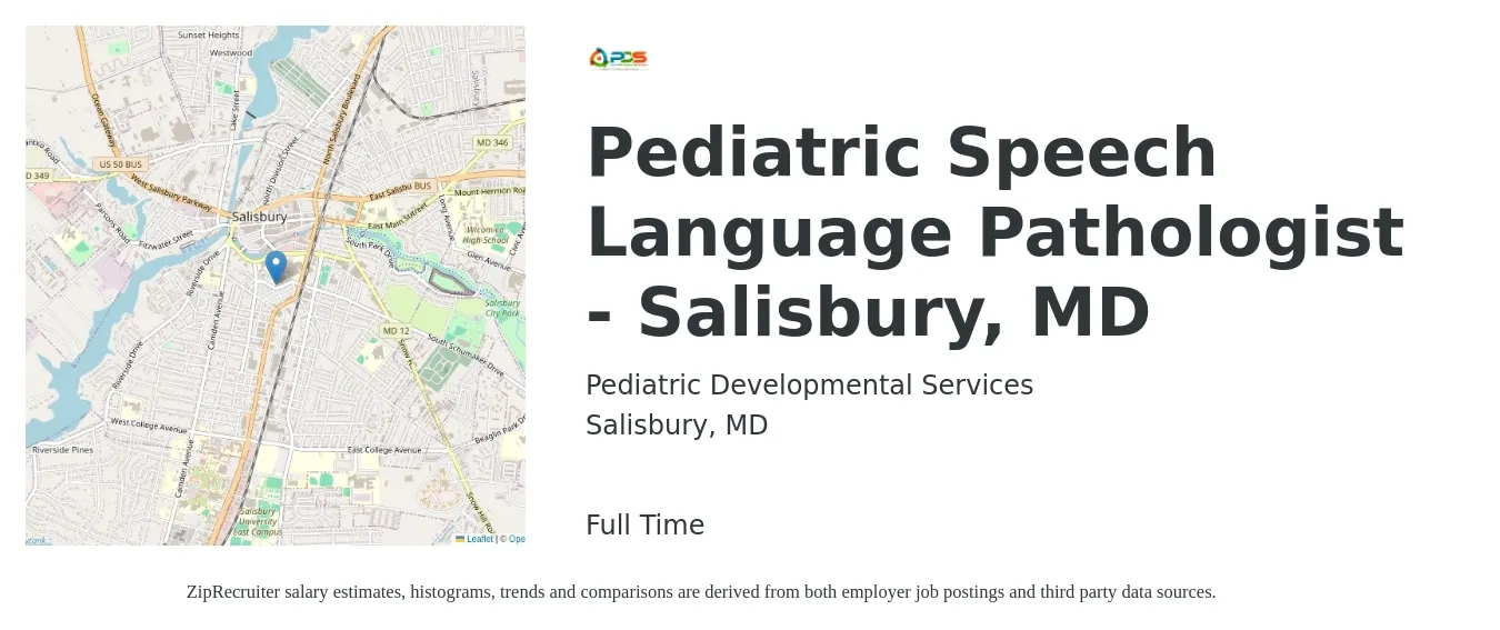 Pediatric Developmental Services job posting for a Pediatric Speech Language Pathologist - Salisbury, MD in Salisbury, MD with a salary of $37 to $53 Hourly with a map of Salisbury location.