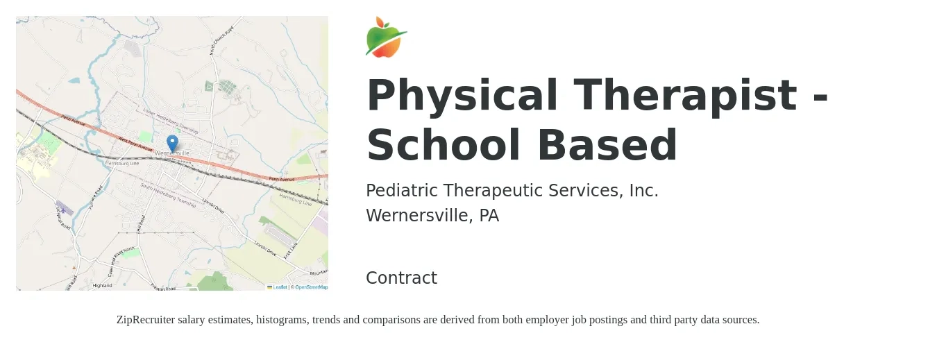 Pediatric Therapeutic Services, Inc. job posting for a Physical Therapist - School Based in Wernersville, PA with a salary of $1,540 to $2,000 Weekly with a map of Wernersville location.