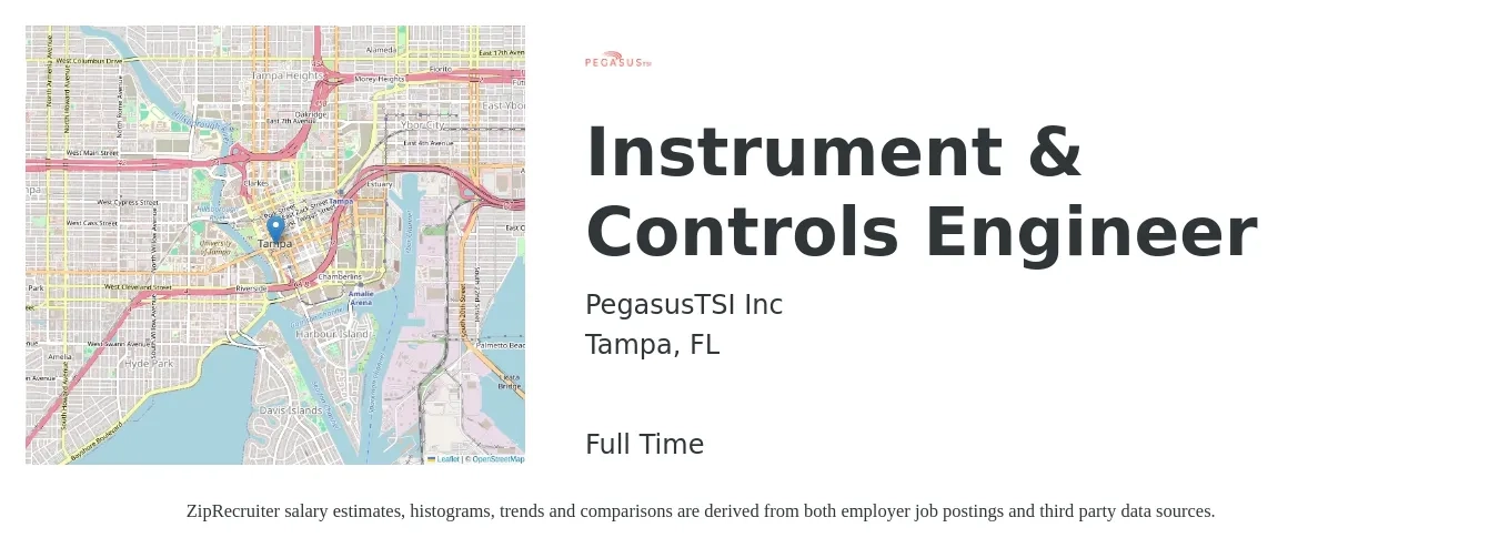 PegasusTSI Inc job posting for a Instrument & Controls Engineer in Tampa, FL with a salary of $42 to $61 Hourly with a map of Tampa location.