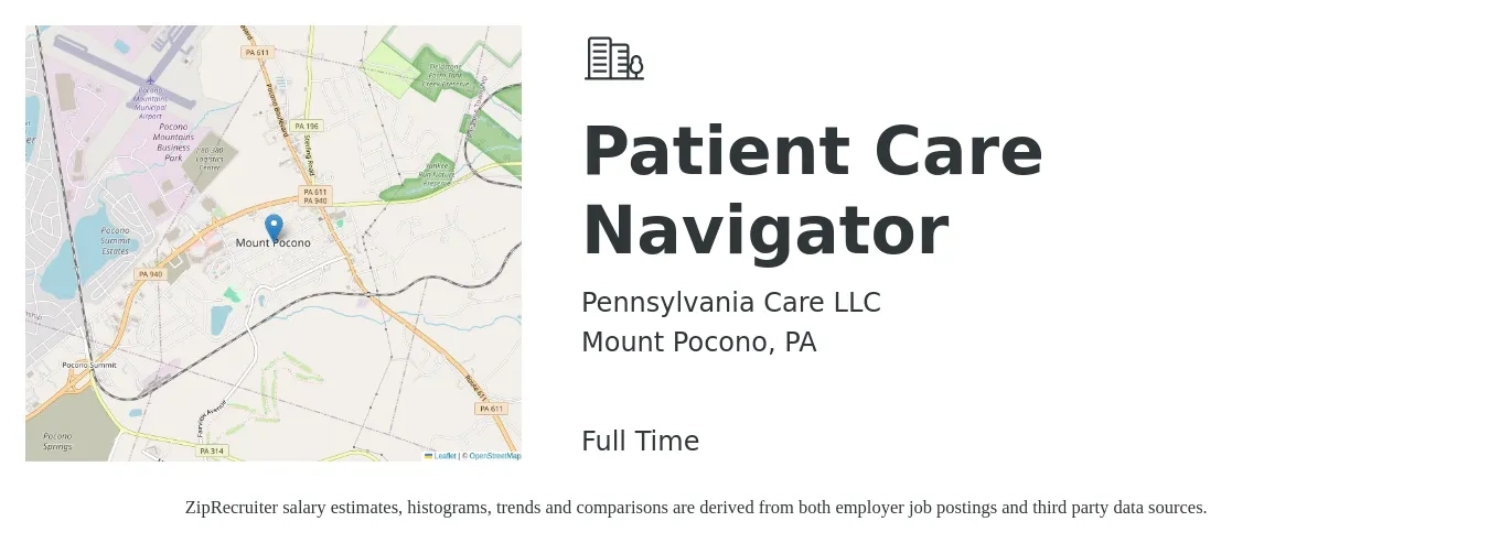 Pennsylvania Care LLC job posting for a Patient Care Navigator in Mount Pocono, PA with a salary of $20 to $27 Hourly with a map of Mount Pocono location.