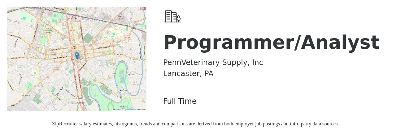 PennVeterinary Supply, Inc job posting for a Programmer/Analyst in Lancaster, PA with a salary of $36 to $57 Hourly with a map of Lancaster location.