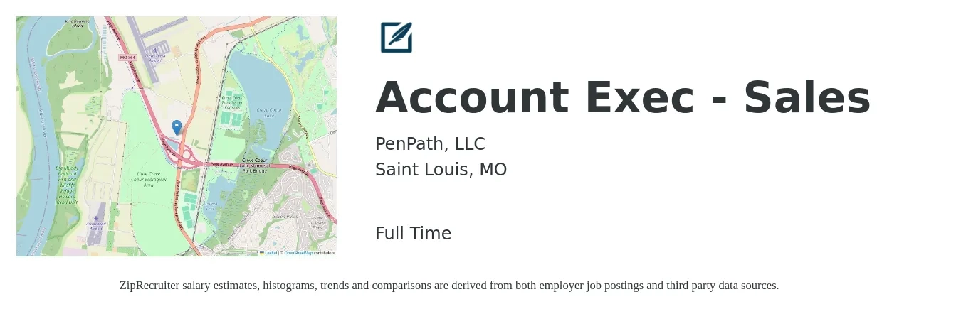 PenPath, LLC job posting for a Account Exec - Sales in Saint Louis, MO with a salary of $50,600 to $88,900 Yearly with a map of Saint Louis location.
