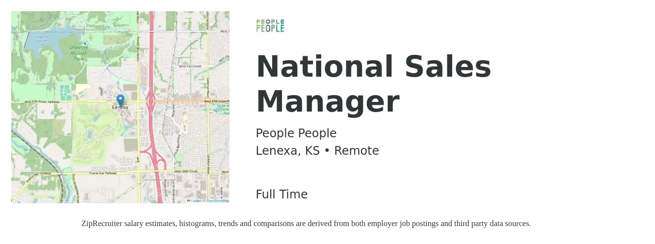 People People job posting for a National Sales Manager in Lenexa, KS with a salary of $78,400 to $110,300 Yearly with a map of Lenexa location.