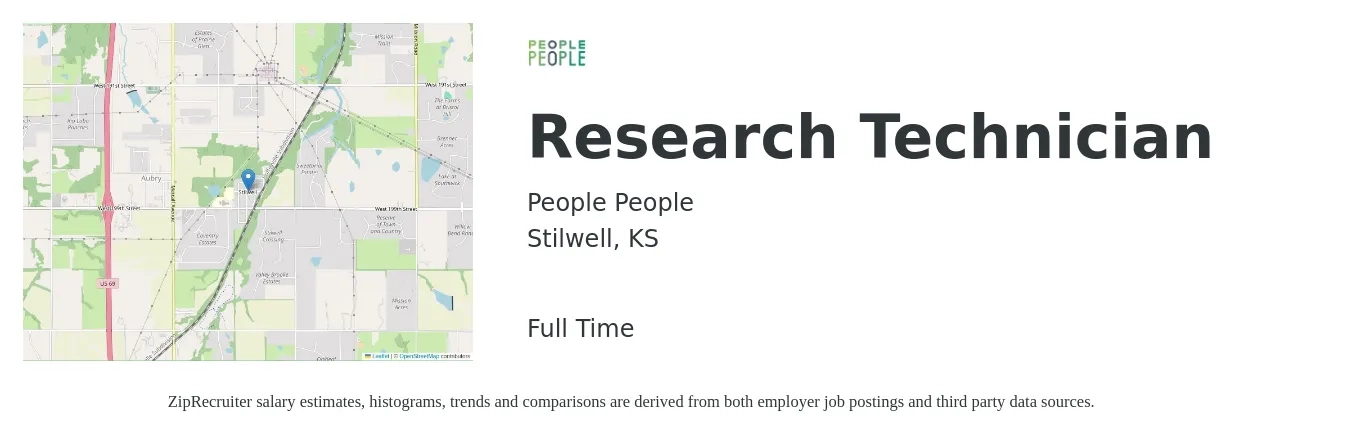 People People job posting for a Research Technician in Stilwell, KS with a salary of $18 to $24 Hourly with a map of Stilwell location.