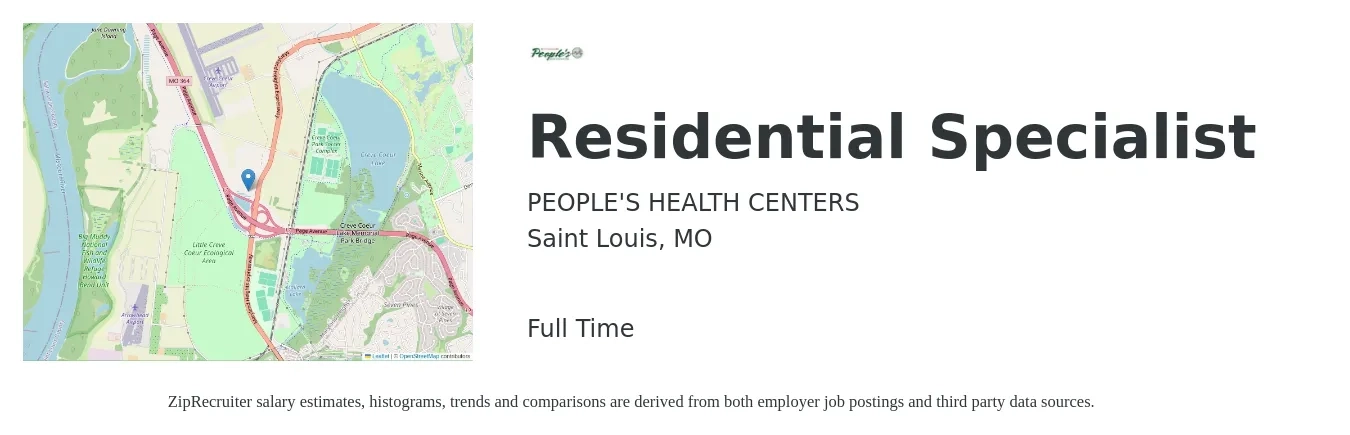PEOPLE'S HEALTH CENTERS job posting for a Residential Specialist in Saint Louis, MO with a salary of $16 to $20 Hourly with a map of Saint Louis location.
