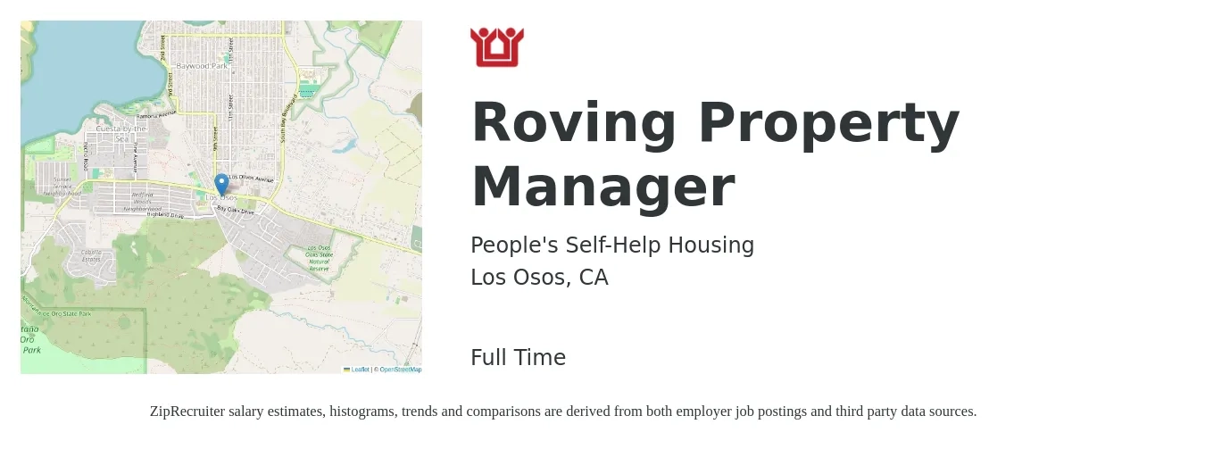 People's Self-Help Housing job posting for a Roving Property Manager in Los Osos, CA with a salary of $46,600 to $72,000 Yearly with a map of Los Osos location.