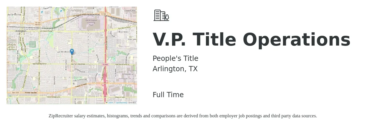 People's Title job posting for a V.P. Title Operations in Arlington, TX with a salary of $20,000 Monthly with a map of Arlington location.