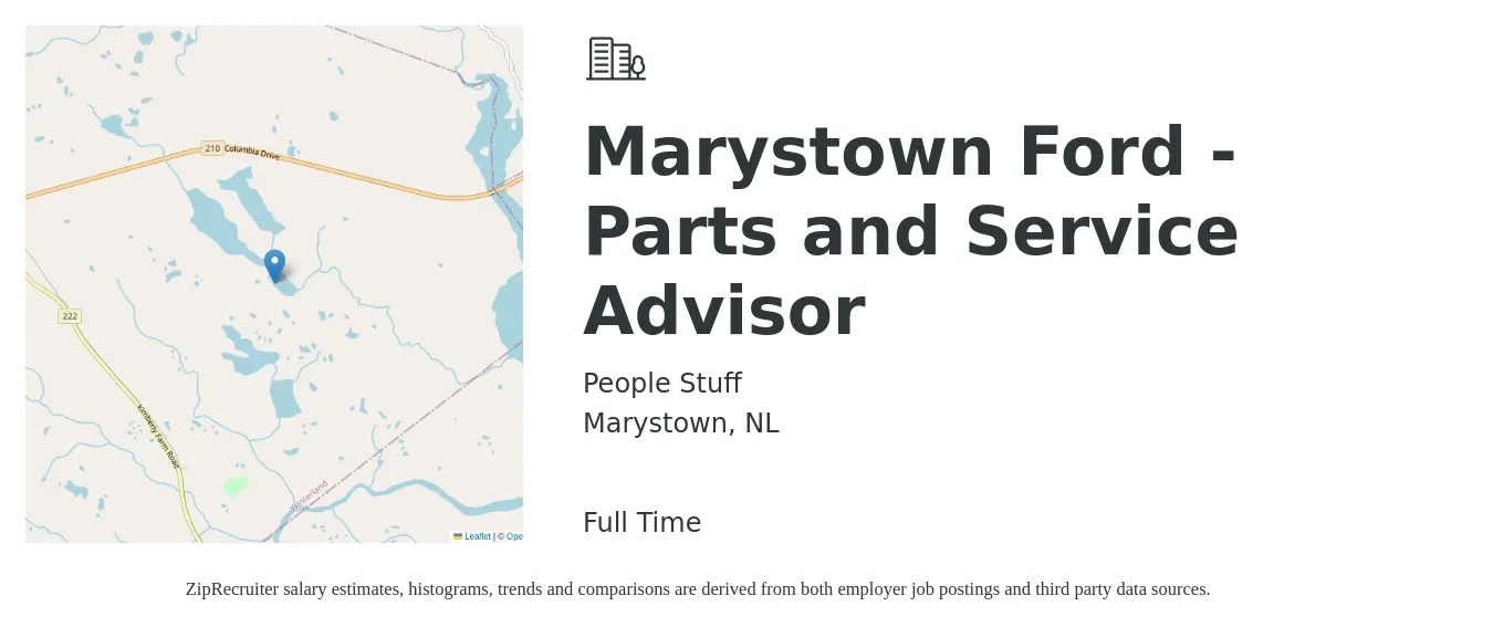 People Stuff job posting for a Marystown Ford - Parts and Service Advisor in Marystown, NL with a map of Marystown location.