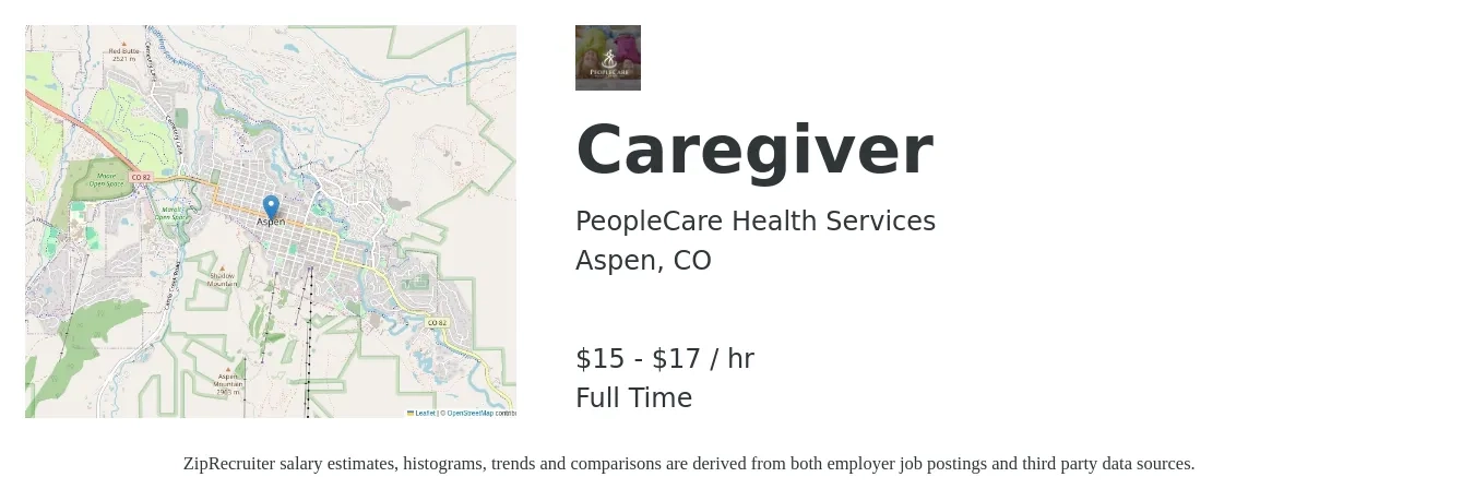 PeopleCare Health Services job posting for a Caregiver in Aspen, CO with a salary of $16 to $18 Hourly with a map of Aspen location.