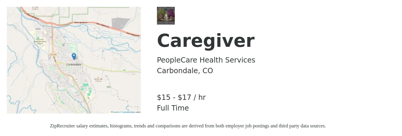 PeopleCare Health Services job posting for a Caregiver in Carbondale, CO with a salary of $16 to $18 Hourly with a map of Carbondale location.