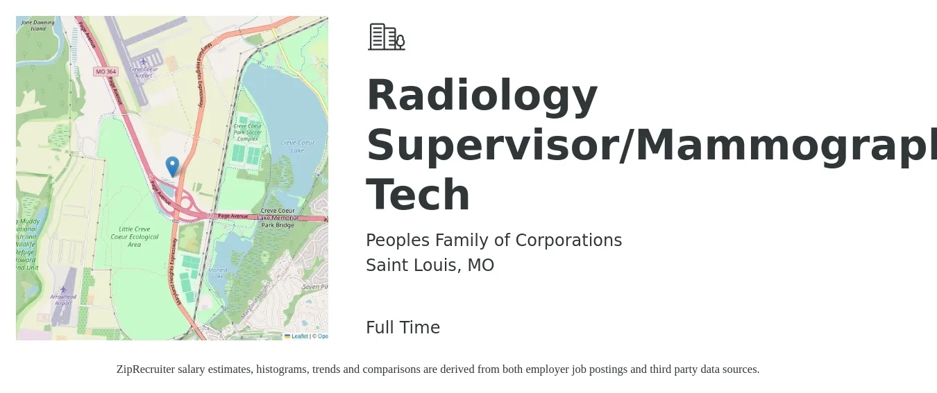 Peoples Family of Corporations job posting for a Radiology Supervisor/Mammography Tech in Saint Louis, MO with a salary of $33 to $45 Hourly with a map of Saint Louis location.