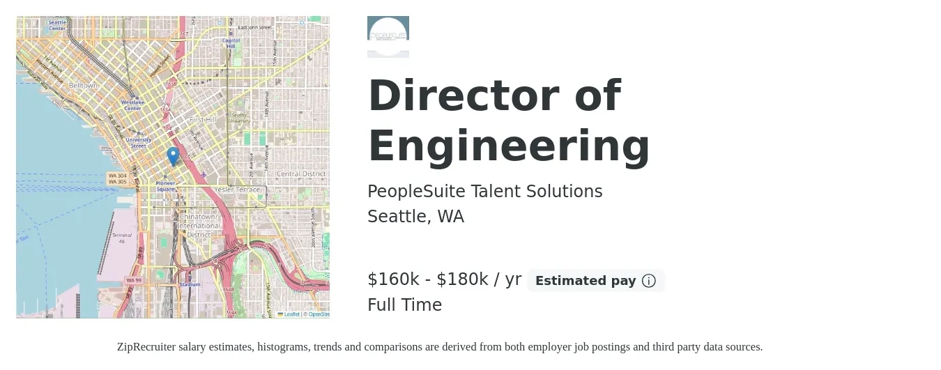 PeopleSuite Talent Solutions job posting for a Director of Engineering in Seattle, WA with a salary of $160,000 to $180,000 Yearly with a map of Seattle location.