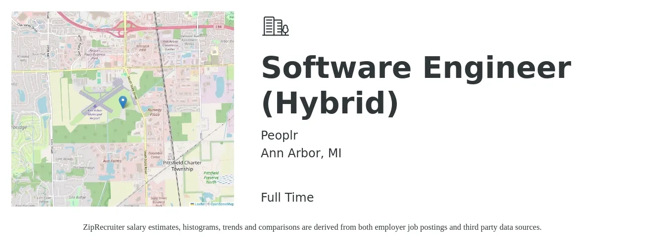 Peoplr job posting for a Software Engineer (Hybrid) in Ann Arbor, MI with a salary of $119,300 to $172,000 Yearly with a map of Ann Arbor location.