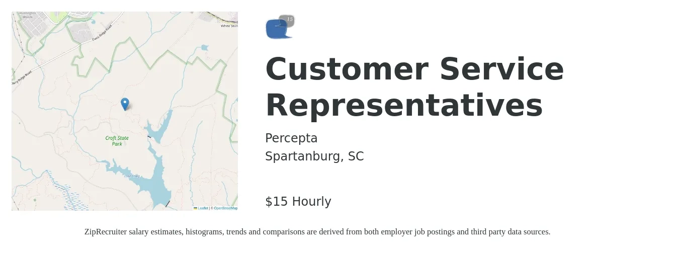 Percepta job posting for a Customer Service Representatives in Spartanburg, SC with a salary of $16 Hourly with a map of Spartanburg location.