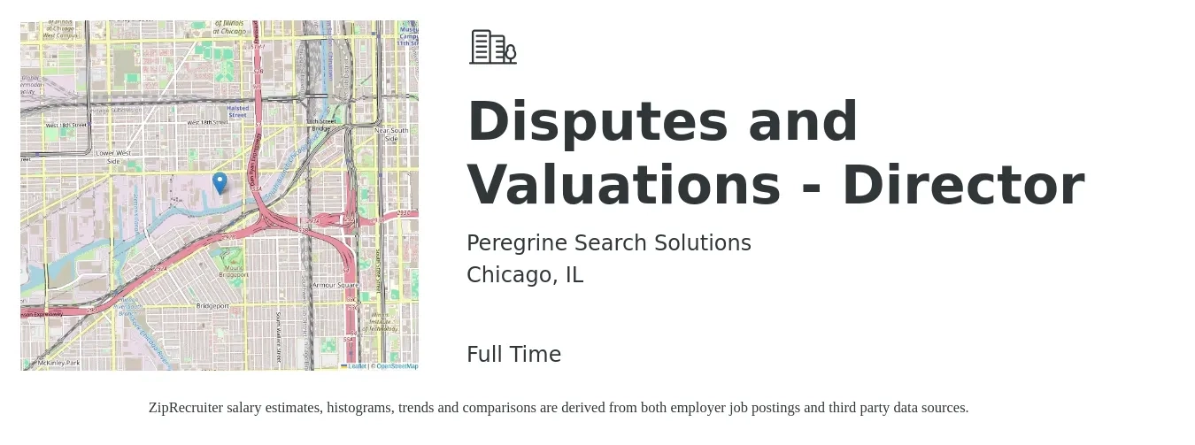 Peregrine Search Solutions job posting for a Disputes and Valuations - Director in Chicago, IL with a map of Chicago location.