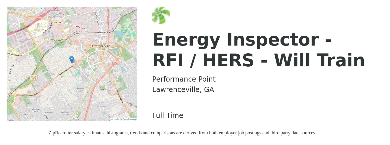 Performance Point job posting for a Energy Inspector - RFI / HERS - Will Train in Lawrenceville, GA with a salary of $17 to $26 Hourly with a map of Lawrenceville location.