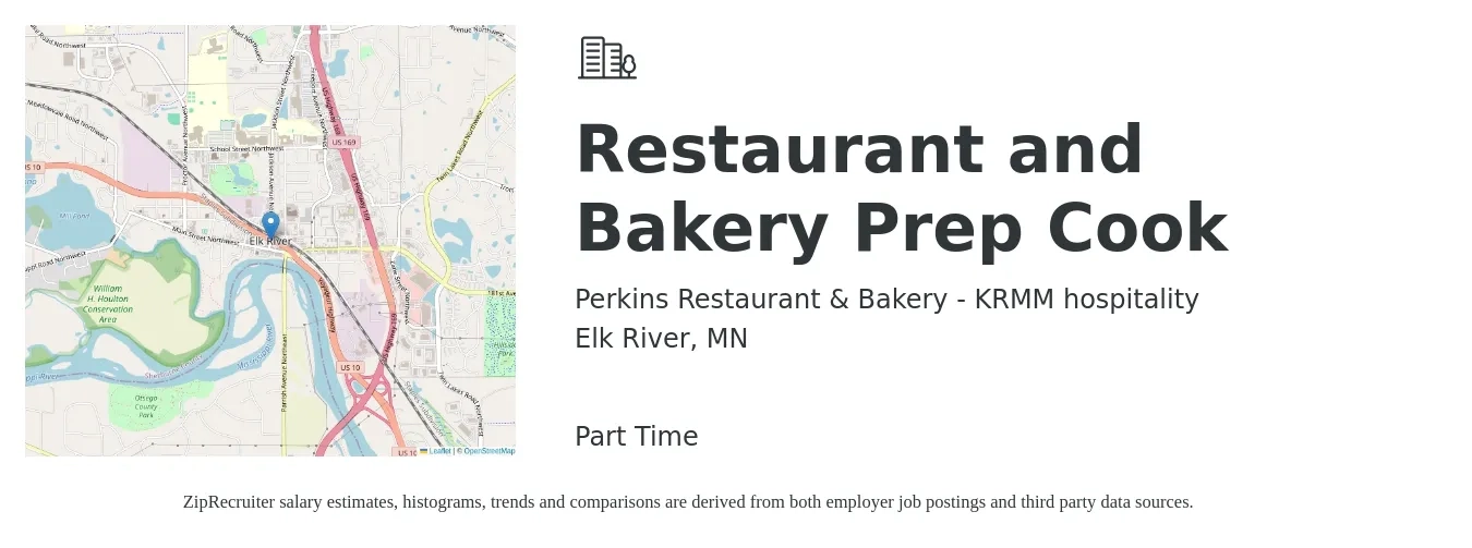 Perkins Restaurant & Bakery - KRMM hospitality job posting for a Restaurant and Bakery Prep Cook in Elk River, MN with a salary of $15 to $19 Hourly with a map of Elk River location.