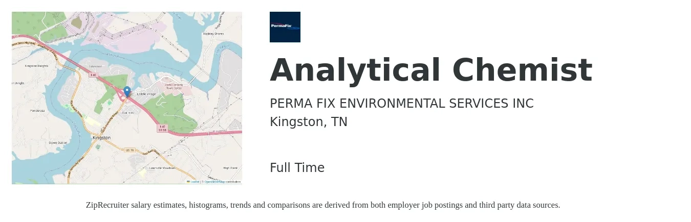 Perma-Fix Environmental Services, Inc. job posting for a Analytical Chemist in Kingston, TN with a salary of $20 to $25 Hourly with a map of Kingston location.