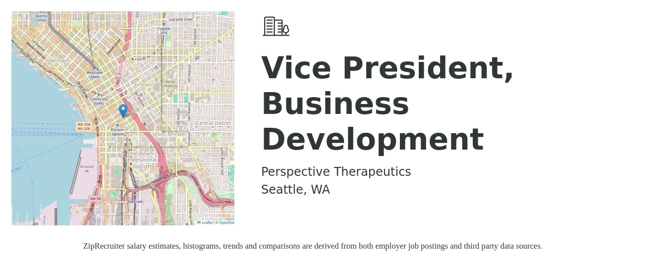 Perspective Therapeutics job posting for a Vice President, Business Development in Seattle, WA with a salary of $225,000 to $325,000 Yearly with a map of Seattle location.