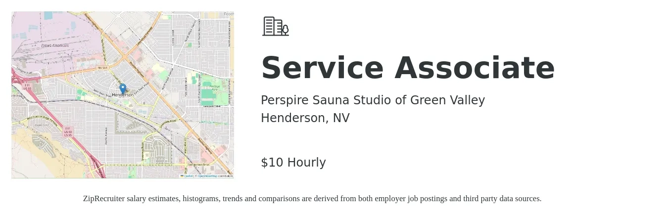 Perspire Sauna Studio of Green Valley job posting for a Service Associate in Henderson, NV with a salary of $11 Hourly with a map of Henderson location.