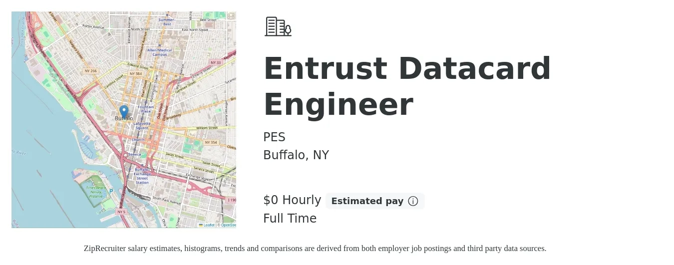 PES job posting for a Entrust Datacard Engineer in Buffalo, NY with a salary of $1 Hourly with a map of Buffalo location.