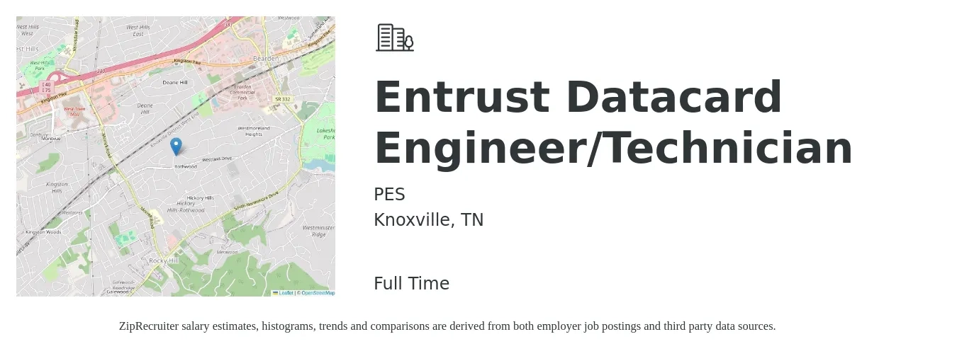 PES job posting for a Entrust Datacard Engineer/Technician in Knoxville, TN with a salary of $23 to $35 Hourly with a map of Knoxville location.