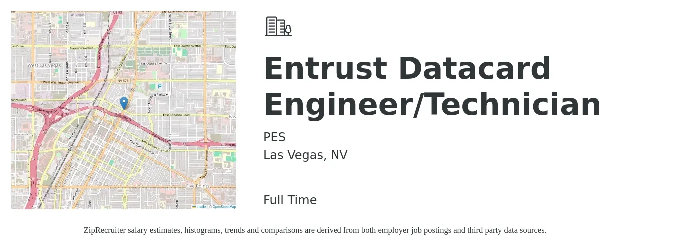PES job posting for a Entrust Datacard Engineer/Technician in Las Vegas, NV with a salary of $25 to $38 Hourly with a map of Las Vegas location.