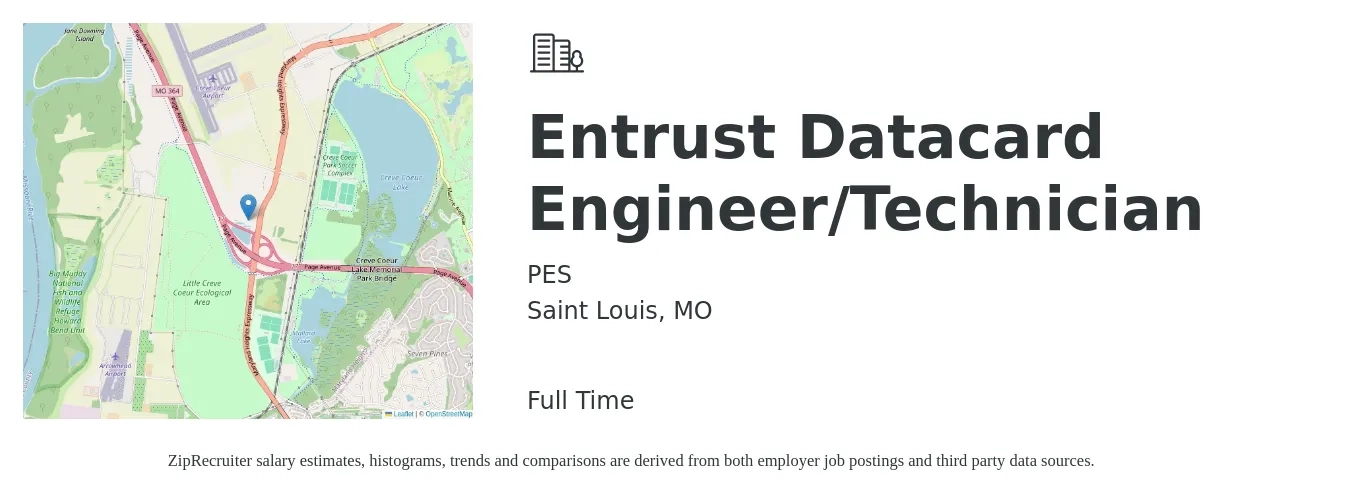 PES job posting for a Entrust Datacard Engineer/Technician in Saint Louis, MO with a salary of $24 to $36 Hourly with a map of Saint Louis location.