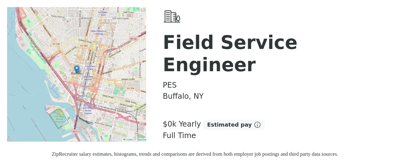 PES job posting for a Field Service Engineer in Buffalo, NY with a salary of $1 Yearly with a map of Buffalo location.