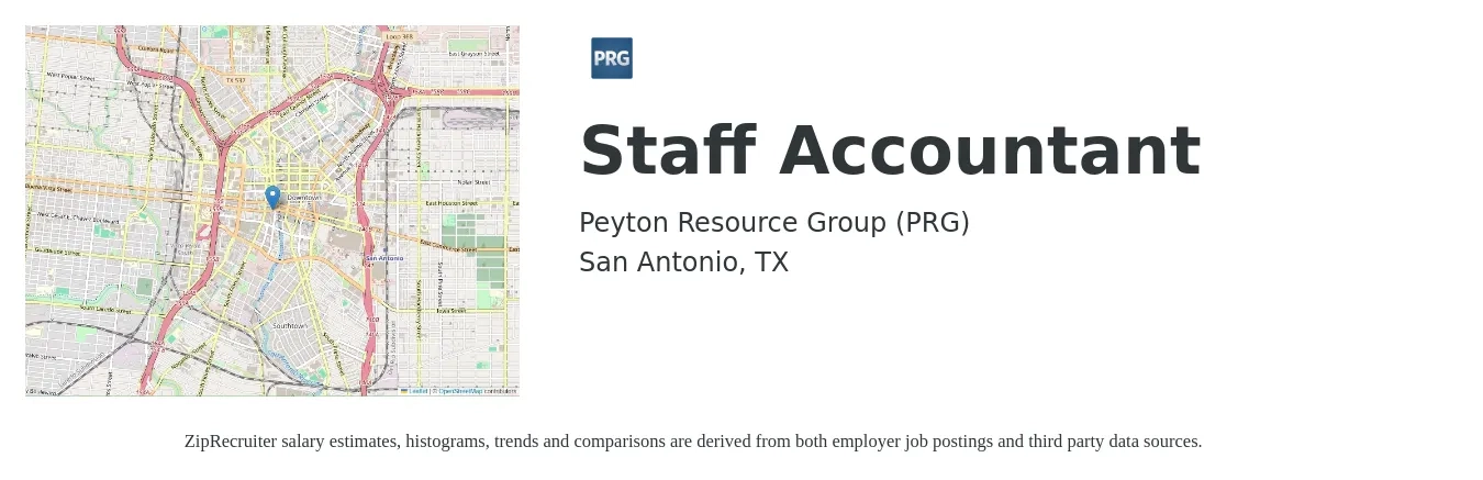 Peyton Resource Group job posting for a Staff Accountant in San Antonio, TX with a salary of $50,000 to $65,900 Yearly with a map of San Antonio location.