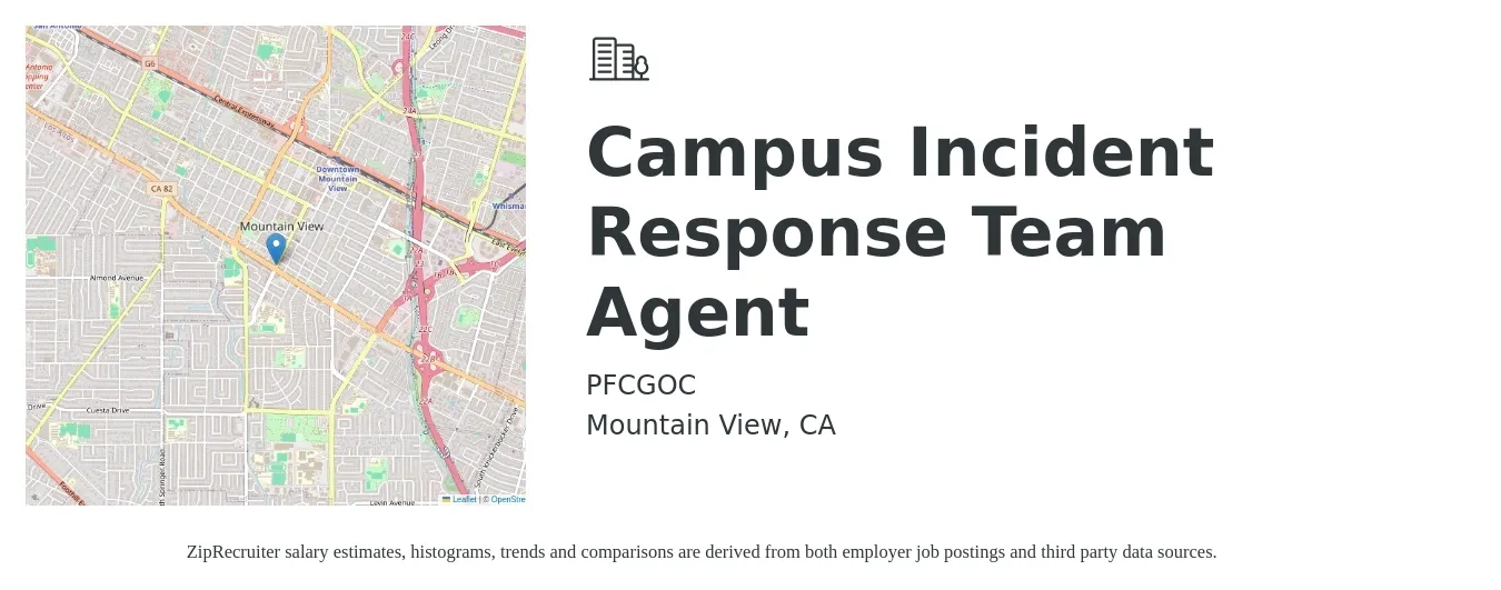 PFCGOC job posting for a Campus Incident Response Team Agent in Mountain View, CA with a salary of $55 Hourly with a map of Mountain View location.
